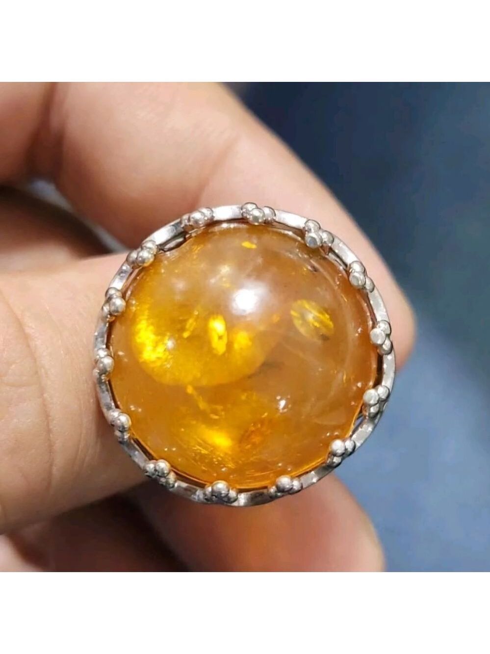 Solitaire Ring Round Cut Amber Gemstone Sterling Silver NWOT Size 6